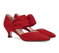 Coutgo Womens Low Kitten Heel Dress Shoes Pointed Toe Slip on Ankle Strap Cutout Elegant Party Wedding Pumps, Red, 6.5 UK