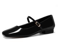 Coutgo Women's Mary Jane Flats Closed Square Toe Ballet Flat Dressy Comfortable Slip on Shoes, Black, 8