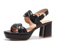 Coutgo Womens Platform Chunky Heels Sandals Open Toe Ankle Strap Summer Dress Beach Shoes, Black, 10