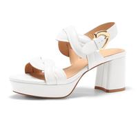 Coutgo Womens Platform Chunky Heels Sandals Open Toe Ankle Strap Summer Dress Beach Shoes, White, 10