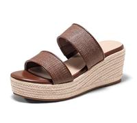Coutgo Womens Platform Wedge Sandals Espadrilles Two Band Open Toe Heels Summer Beach Vacation Shoes, Brown, 9.5