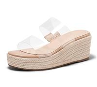 Coutgo Womens Platform Wedge Sandals Espadrilles Two Band Open Toe Heels Summer Beach Vacation Shoes, Transparent, 9.5