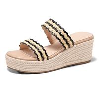 Coutgo Womens Platform Wedge Sandals Espadrilles Two Band Open Toe Heels Summer Beach Vacation Shoes, Black, 7