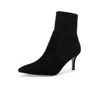 Coutgo Women's Pointed Toe Ankle Boots Stiletto Kitten Heel Knit Faux Suede Winter Sock Booties, Black, 6 UK
