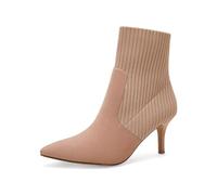 Coutgo Women's Pointed Toe Ankle Boots Stiletto Kitten Heel Knit Faux Suede Winter Sock Booties, Khaki, 6 UK