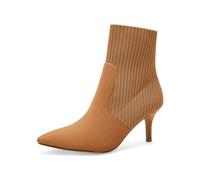 Coutgo Women's Pointed Toe Ankle Boots Stiletto Kitten Heel Knit Faux Suede Winter Sock Booties, Light Brown Suede, 9 UK