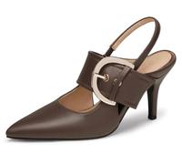 Coutgo Womens Slingback Pumps Closed Pointed Toe High Heels Belt Buckle Strap Dressy Work Shoes, Chocolate, 9