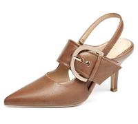 Coutgo Womens Slingback Pumps Closed Pointed Toe High Heels Belt Buckle Strap Dressy Work Shoes, Light Brown, 8