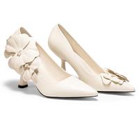 Coutgo Womens Stiletto High Heels Flower Dress Shoes Closed Pointed Toe Slip on Wedding Party Formal Pumps, Creamy-white, 9 UK