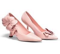 Coutgo Womens Stiletto High Heels Flower Dress Shoes Closed Pointed Toe Slip on Wedding Party Formal Pumps, Pink, 8 UK