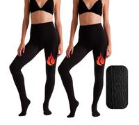 Couture 2 Pairs Cable Fleece Lined Tights for Women Winter Cosy Thermal Tights Warm Patterned Fleece Tights 300 Denier Appearance (Black) (Large)