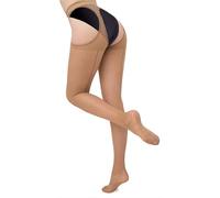 Couture Suspender Tights for Women - Crotchless Mock Suspender Sexy Open Crotch Seamed Tights Stockings - Small - Natural/Black seam