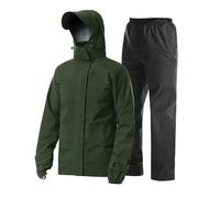 Coutyuyi Men's Waterproof Jacket with Pants Two Pieces Lightweight Raincoat Outdoor Rain Suit（Army Green,S）
