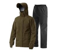 Coutyuyi Men's Waterproof Jacket with Pants Two Pieces Lightweight Raincoat Outdoor Rain Suit（Brown,XXL）