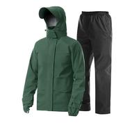 Coutyuyi Men's Waterproof Jacket with Pants Two Pieces Lightweight Raincoat Outdoor Rain Suit（Dark Green,XXL）