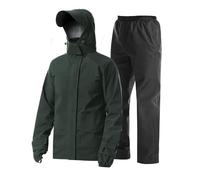 Coutyuyi Men's Waterproof Jacket with Pants Two Pieces Lightweight Raincoat Outdoor Rain Suit（Grey Green,S）