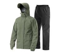 Coutyuyi Men's Waterproof Jacket with Pants Two Pieces Lightweight Raincoat Outdoor Rain Suit(Khaki,L)