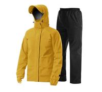 Coutyuyi Men's Waterproof Jacket with Pants Two Pieces Lightweight Raincoat Outdoor Rain Suit(Yellow,L)
