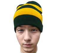 COUVER Striped Knit Warm Beanie with or Without Pom Pom Winter Hats, Forest/Gold, One size