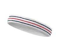 COUVER Tennis Style Premium Quality Athletic Terry Head Sweatband(1 Piece) (Thin White-Navy/Red/Navy, one Size Circumference with thinner Band)