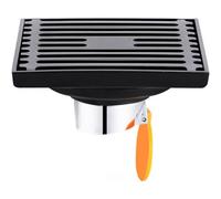 Couvercle De Drain De Vidange Carré En Acier Ydable Drain De Sol Droit Anti Odeur Pour Salle De Douche, Carré 100 mm, Noir