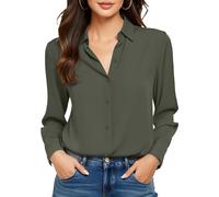 COUXILY Soft Non-Iron & Wrinkle-Free Womens Button Down Shirts with Mulberry Silk Long Sleeve Blouse Casual Work Tops, S02 Solid Army Green, XL