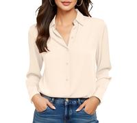COUXILY Soft Non-Iron & Wrinkle-Free Womens Button Down Shirts with Mulberry Silk Long Sleeve Blouse Casual Work Tops, S02 Solid Cream, M
