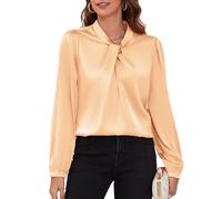 COUXILY Womens Satin Silk Blouses Business Casual Dressy Elegant Shirts Mock Neck Long Sleeve Twist Front Office Work Tops, Cream, M