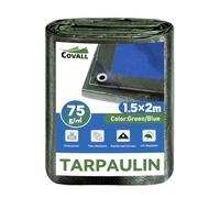 COVALL 1.5mx 2m blue Tarpaulin 75GSM Reversible tarps Waterproof Cover-UV & Tear resistant Ground Sheet with Rustproof Eyelets，Multipurpose green Tarp for Camping,Car,Garden,Wood,Roof Protection