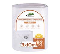COVALL Tarpaulin 3x10m Finished Size, Waterproof Heavy Duty Tarp With Eyelets 110GSM, Ground Sheets for Camping Tent, UV-resistant Windproof Cover for Pergola Roof Gazebo Garden Boat RV Truck,White