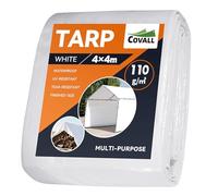 COVALL Tarpaulin 4x4m Finished Size, Waterproof Heavy Duty Tarp With Eyelets 110GSM, Ground Sheets for Camping Tent, UV-resistant Windproof Cover for Pergola Roof Gazebo Garden Boat RV Truck,White