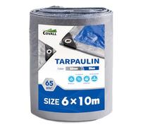 Covall Tarpaulin Light-Duty Tarp Groundsheet Sheet Cover 6x10m Waterproof 65g/m² Silver&Blue tarpaulin with eyelets Weatherproof Windproof UV-Resistant for Car Truck Rv House Tent Boat Pool