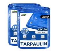 COVALL Tarpaulin Waterproof Heavy Duty 1.2m x 1.8m (4x6ft) -115gsm Blue Plastic Sheeting Weatherproof & Tear-Resistant Cover For Garden,Camping,Roof,Pool,RV