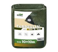 Covall Tarpaulin Waterproof Tarp Medium-Duty Groundsheet Sheet Cover 10x10m with eyelets 100g/m² Green Weatherproof Windproof UV-Resistant Tent Pool Roof Sandbox Boats Truck RV Car tarp