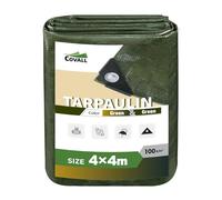 Covall Tarpaulin Waterproof Tarp Medium-Duty Groundsheet Sheet Cover 4x4m with eyelets 100g/m² Green Weatherproof Windproof UV-Resistant Tent Pool Roof Sandbox Boats Truck RV Car tarp