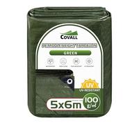Covall Tarpaulin Waterproof Tarp Medium-Duty Groundsheet Sheet Cover 5x6m with eyelets 100g/m² Green Weatherproof Windproof UV-Resistant Tent Pool Roof Sandbox Boats Truck RV Car tarp
