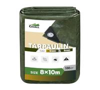 Covall Tarpaulin Waterproof Tarp Medium-Duty Groundsheet Sheet Cover 8x10m with eyelets 100g/m² Green Weatherproof Windproof UV-Resistant Tent Pool Roof Sandbox Boats Truck RV Car tarp