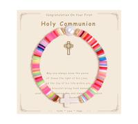 Covanlumci Cross Bracelet for Women Teens, Pearl Jewelry Communion Baptism Confirmation Catholic Christian Gifts, One Size, Polymer Clay, no gemstone