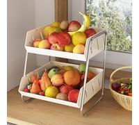 COVAODQ 2-Tier Fruit Basket Bowl Holder, Kitchen Countertop Veg Rack,for Holding Vegetables, Fruits, Snacks, Cupcakes, Breads(43cm*25cm*7cm -white)