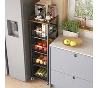 COVAODQ 5-Tier Kitchen Storage Trolley, Pull-Out Fruit Basket Stand, Vegetable Storage Rack On Wheelsy, Kitchen tall trolley with Wheels, Chefs Trolle(40cm*30cm*107cm -black)