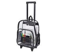 COVAX Rolling Clear Backpack, Heavy Duty See Through Bookbag, Black, L, Modern