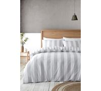 Catherine Lansfield Cove Stripe Reversible Double Duvet Cover Set with Pillowcases Silver Grey