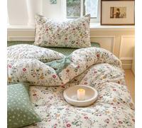 Covebett Bed Linen Cotton 155 x 220 cm Colourful Flowers Green Flowers Small Floral Pattern Duvet Cover Set Aesthetic Botanical Flower Meadow Floral Pattern Duvet Cover Zip and Pillowcase 80 x 80 cm