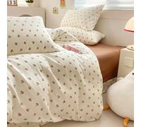 Covebett Beige Duvet Cover Double Heart Beige and Brown Heart Print Kawaii Bedding Set Girls Love Hearts Aesthetic Microfiber Comforter Cover 200x200 with Zipper Closure and 2 Pillowcases 50x75cm