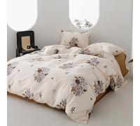 Covebett Beige Floral Duvet Cover 100% Cotton Single Beige Blue Flowers Meadow Luxury Breathable Cotton Bedding Set Comforter Cover 135x200 cm with Zipper Closure and 1 Pillowcase 50x75 cm