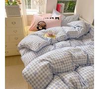 Covebett Blue Bow Duvet Cover Double Gingham Plaid Checkered Bows Print Kawaii Bedding Set Girls Cute Bow Tie Microfiber Comforter Cover 200x200 cm with Zipper Closure and 2 Pillowcases 50x75cm