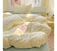 Covebett Blue Bow Duvet Cover Single Cream Beige Heart Bows Bowknot Print Kawaii Bedding Set Girls Bow Tie Washed Microfiber Comforter Cover 135x200 cm with Zipper Closure and 1 Pillowcase 50x75 cm