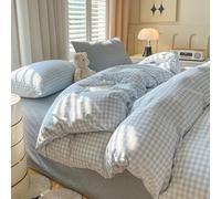 Covebett Blue Gingham Duvet Cover Single White Blue Gingham Plaid Checkered Grid Bedding Set Check Modern Washed Microfiber Comforter Cover 135x200 cm with Zipper Closure and 1 Pillowcase 50x75 cm