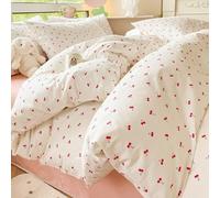 Covebett Cherry Duvet Cover Single Red and White Cherry Pattern Kawaii Bedding Set Girls Cherries Aesthetic Microfiber Comforter Quilt Cover 135x200 cm with Zipper Closure and 1 Pillowcase 50x75 cm