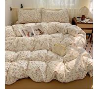 Covebett Ditsy Floral Single Duvet Cover Set Beige Brown Flowers Botanical | Bedding Set Microfiber, 2 Piece, Aesthetic, for Teen Girls, Quilt Cover 135x200 with Zipper Closure, 1 Pillowcase 50x75 cm
